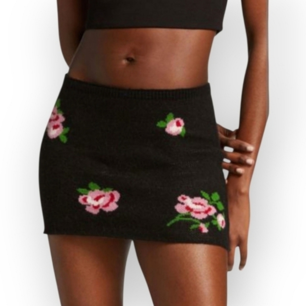 DANIELLE GUIZIO KNIT JACQUARD FLORAL MINI SKIRT